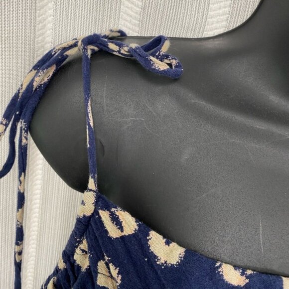 Free People Navy Blue and Cream Babydoll Top Dress With Tie Straps Size M - Picture 5 of 14